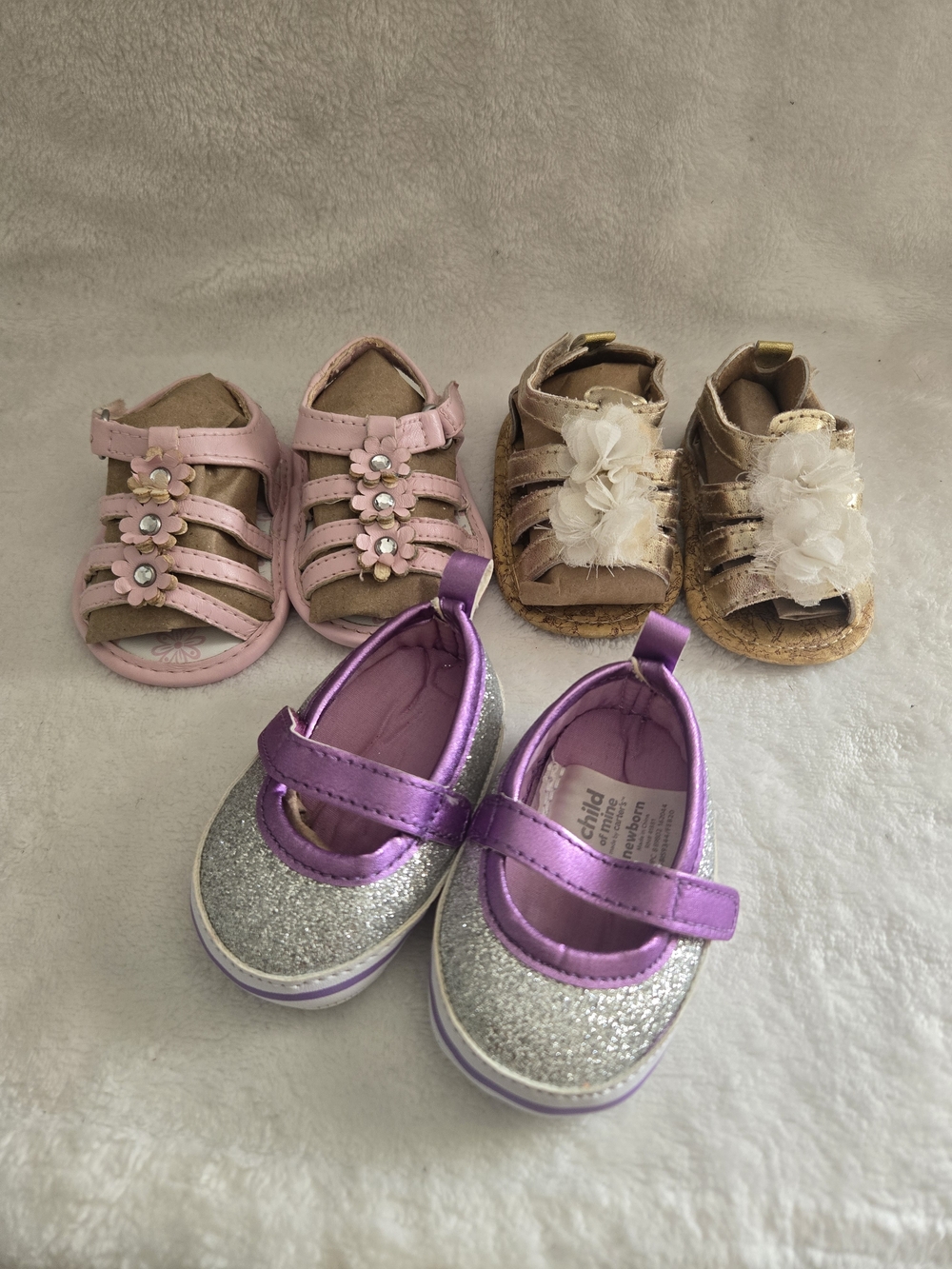 Glitter Purple Mary Janes,  Baby Sandals , Girls Shoe Bundle Size 1